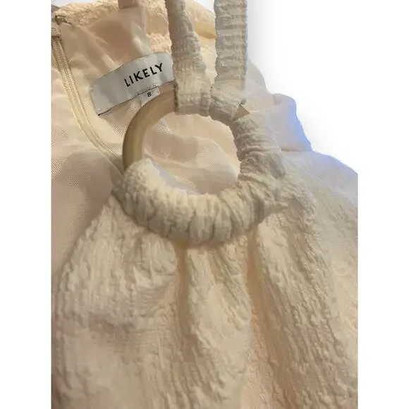 Likely CARMONA DRESS Bodycon Ruched Stretch Crepe Midi | Ivory, Sz 8 NEW - Picture 8 of 9